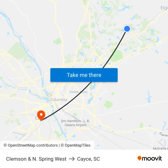 Clemson & N. Spring West to Cayce, SC map