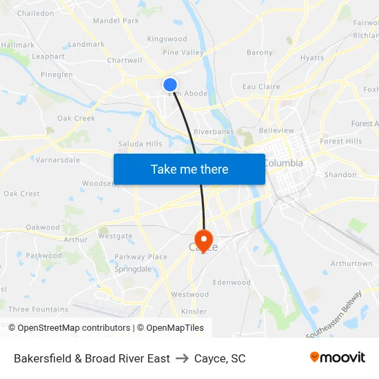 Bakersfield & Broad River East to Cayce, SC map
