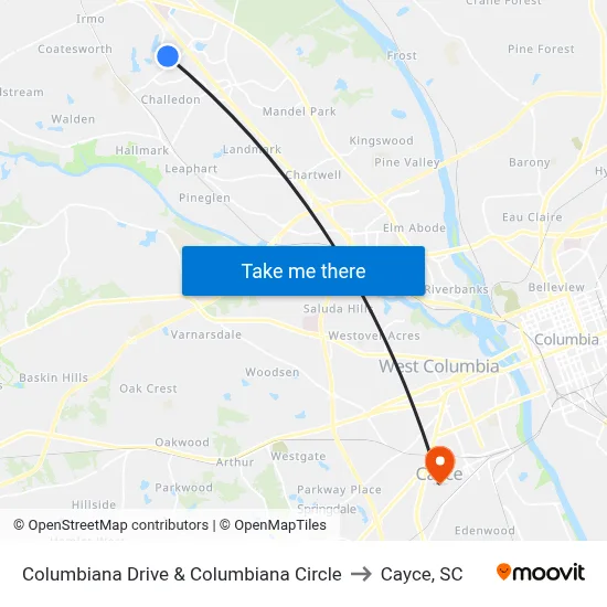 Columbiana Drive & Columbiana Circle to Cayce, SC map