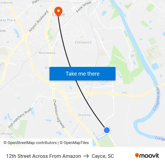 12th Street Across From Amazon to Cayce, SC map