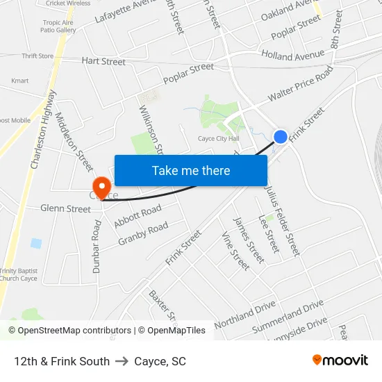 12th & Frink South to Cayce, SC map