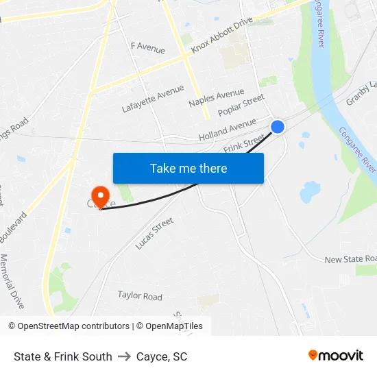 State & Frink South to Cayce, SC map