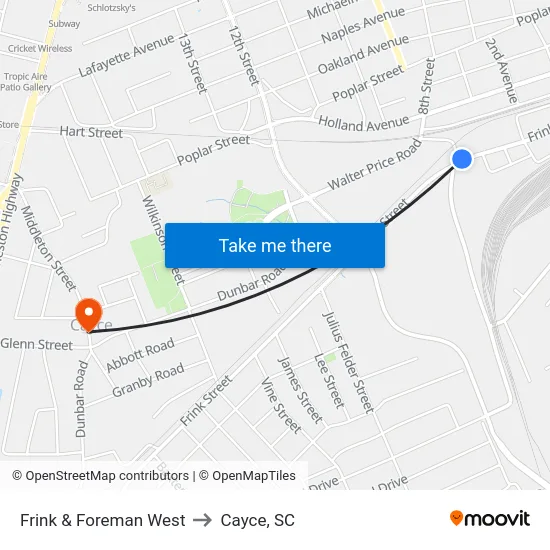 Frink & Foreman West to Cayce, SC map