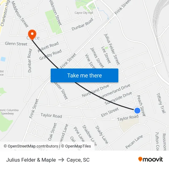 Julius Felder & Maple to Cayce, SC map