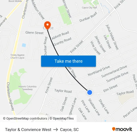 Taylor & Convience West to Cayce, SC map
