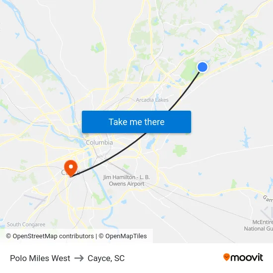 Polo Miles West to Cayce, SC map
