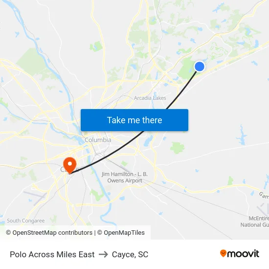 Polo Across Miles East to Cayce, SC map
