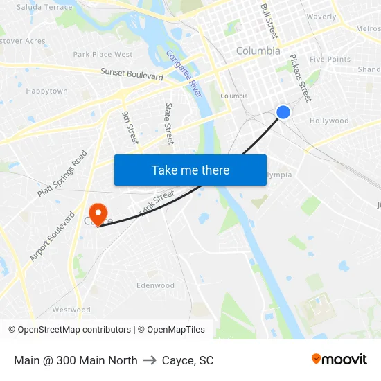Main @ 300 Main North to Cayce, SC map