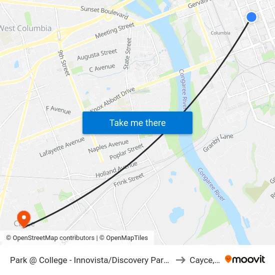 Park @ College - Innovista/Discovery Parking South to Cayce, SC map