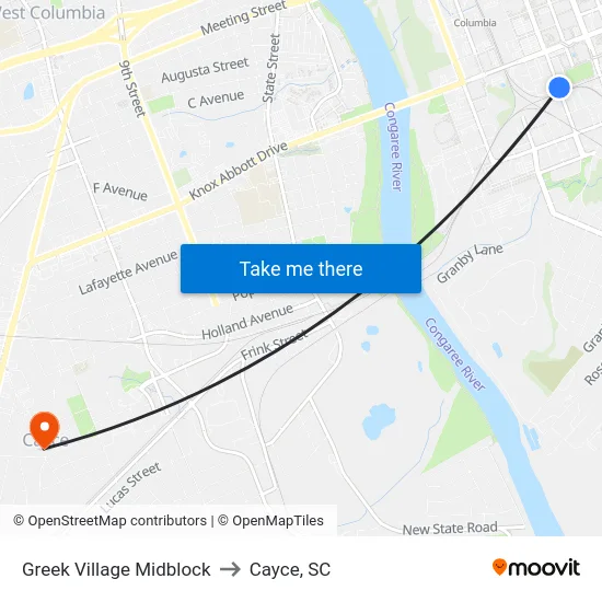 Greek Village Midblock to Cayce, SC map