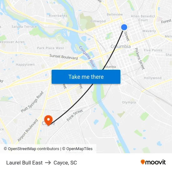 Laurel Bull East to Cayce, SC map