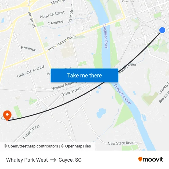 Whaley Park West to Cayce, SC map