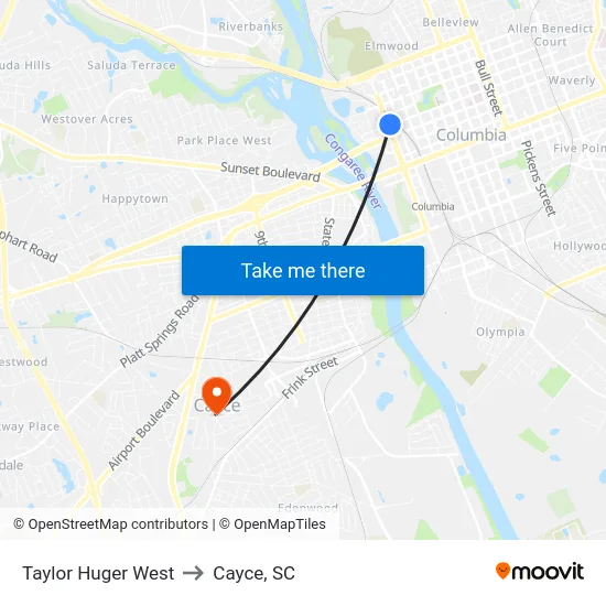 Taylor Huger West to Cayce, SC map