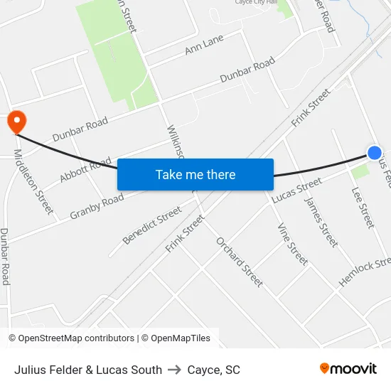 Julius Felder & Lucas South to Cayce, SC map