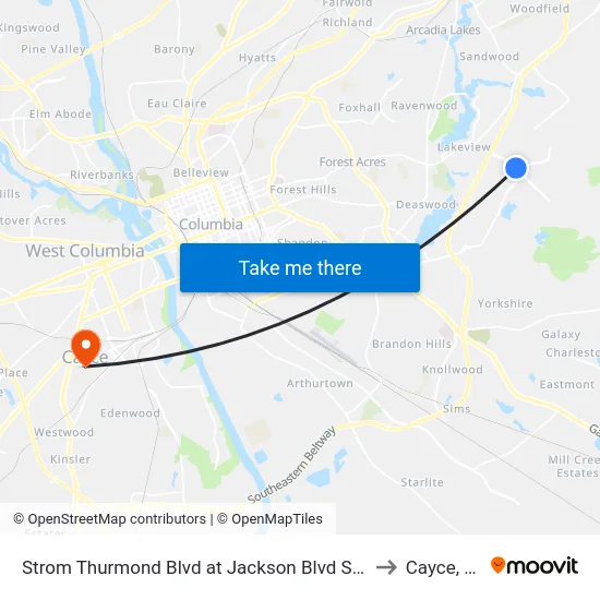 Strom Thurmond Blvd at Jackson Blvd South to Cayce, SC map