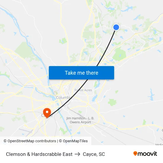 Clemson & Hardscrabble East to Cayce, SC map