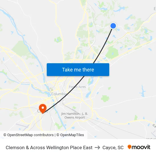 Clemson & Across Wellington Place East to Cayce, SC map