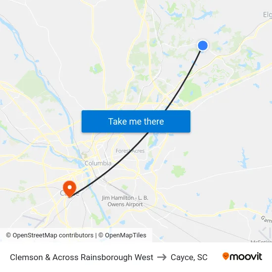 Clemson & Across Rainsborough West to Cayce, SC map