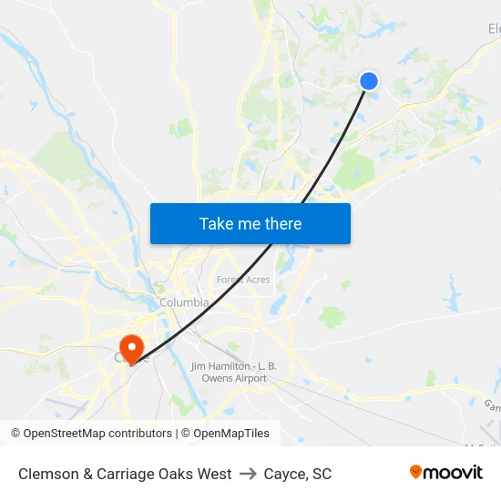 Clemson & Carriage Oaks West to Cayce, SC map
