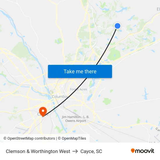 Clemson & Worthington West to Cayce, SC map