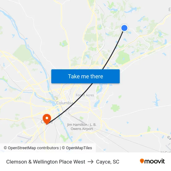 Clemson & Wellington Place West to Cayce, SC map