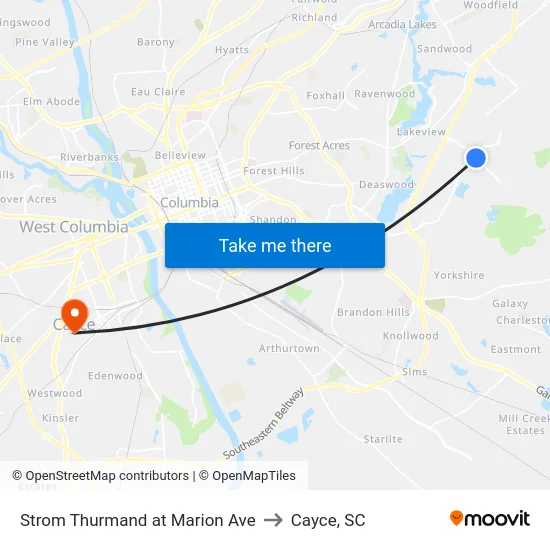 Strom Thurmand at Marion Ave to Cayce, SC map
