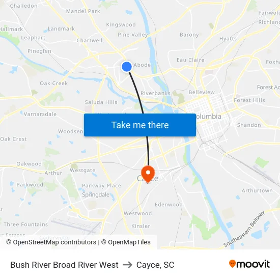 Bush River Broad River West to Cayce, SC map