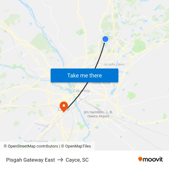 Pisgah Gateway East to Cayce, SC map