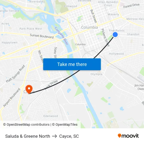 Saluda & Greene North to Cayce, SC map
