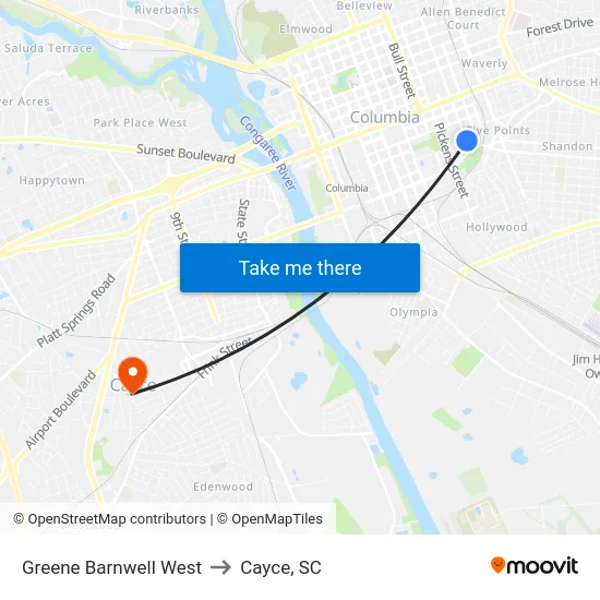 Greene Barnwell West to Cayce, SC map