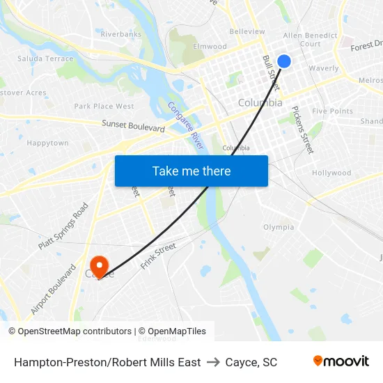 Hampton-Preston/Robert Mills East to Cayce, SC map