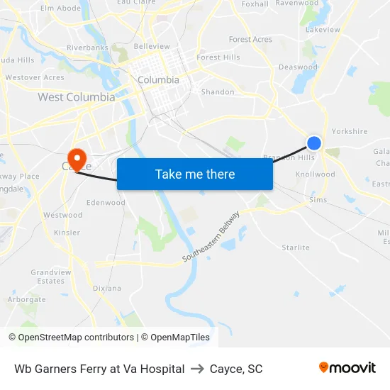 Wb Garners Ferry at Va Hospital to Cayce, SC map