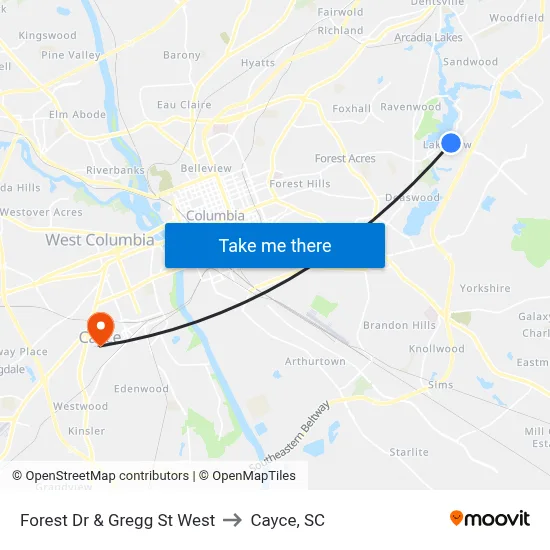 Forest Dr & Gregg St West to Cayce, SC map