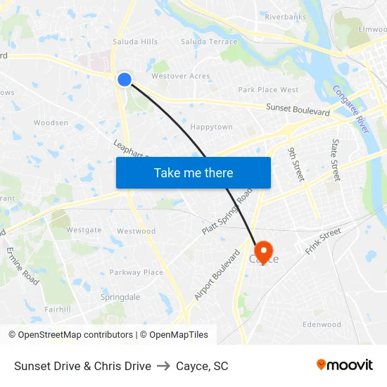 Sunset Drive & Chris Drive to Cayce, SC map