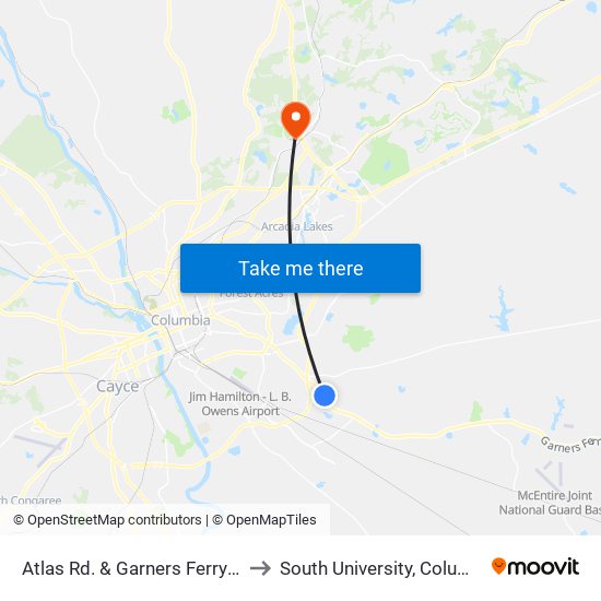 Atlas Rd. & Garners Ferry Rd. to South University, Columbia map