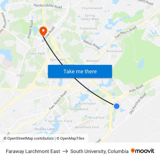 Faraway Larchmont East to South University, Columbia map