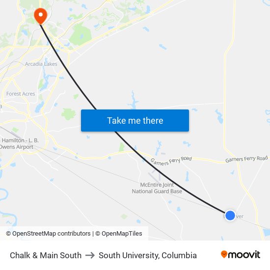 Chalk & Main South to South University, Columbia map