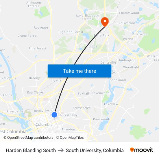 Harden Blanding South to South University, Columbia map