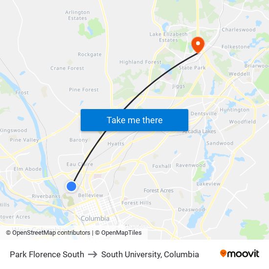 Park Florence South to South University, Columbia map