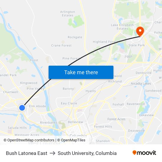 Bush Latonea East to South University, Columbia map