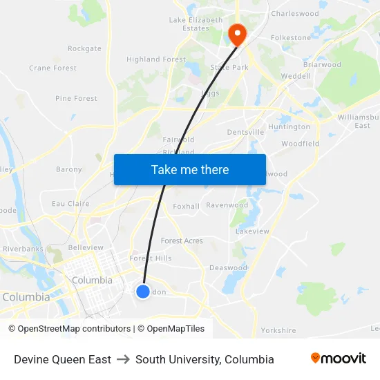 Devine Queen East to South University, Columbia map