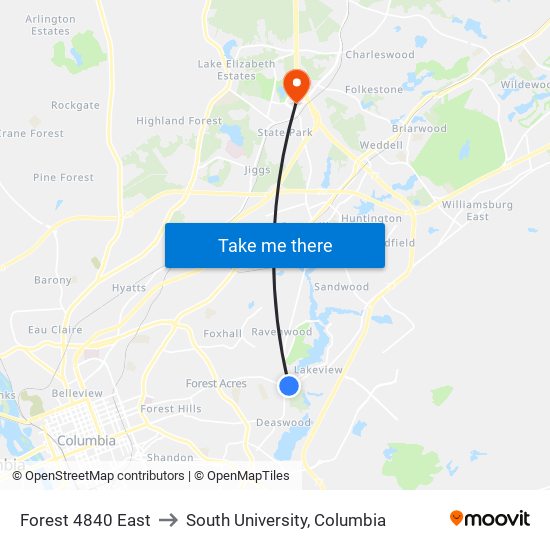 Forest 4840 East to South University, Columbia map