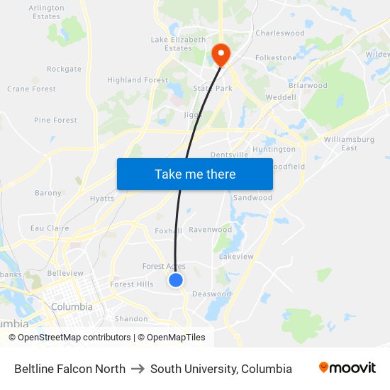 Beltline Falcon North to South University, Columbia map