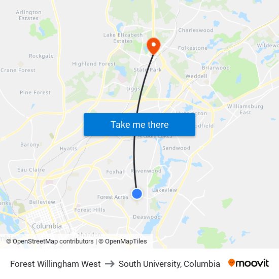 Forest Willingham West to South University, Columbia map