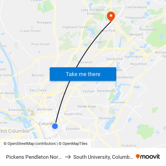 Pickens Pendleton North to South University, Columbia map