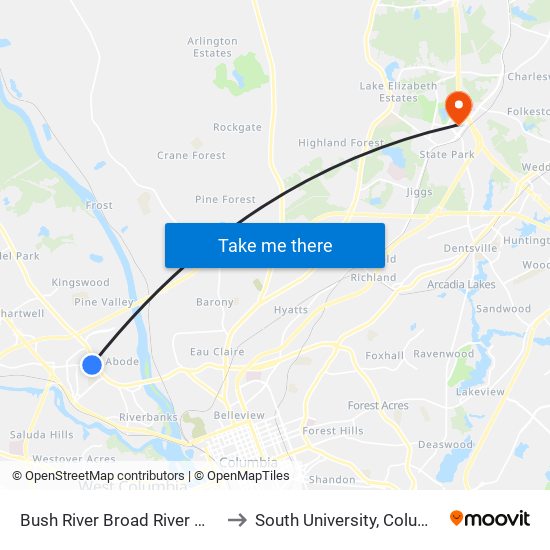 Bush River Broad River West to South University, Columbia map