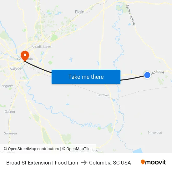 Broad St Extension | Food Lion to Columbia SC USA map