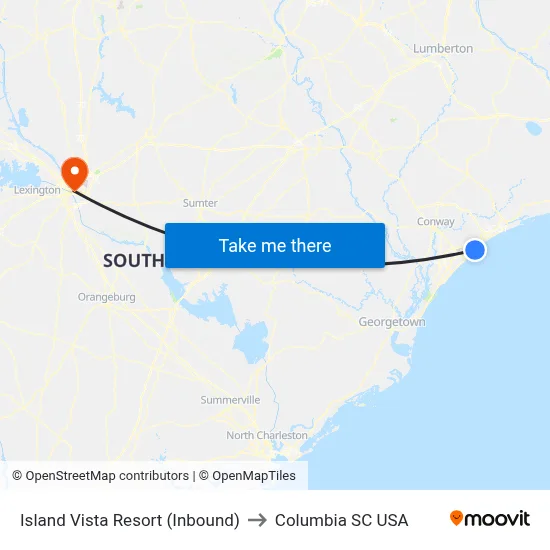 Island Vista Resort (Inbound) to Columbia SC USA map