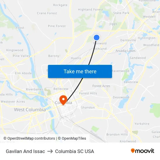 Gavilan And Issac to Columbia SC USA map