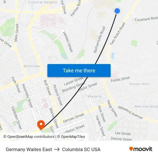 Germany Waites East to Columbia SC USA map